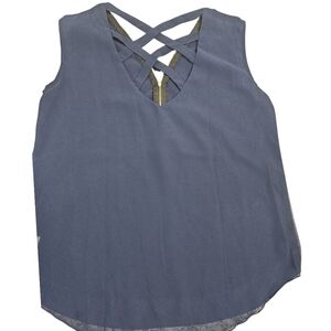 Navy Sleeveless Top with Gold Zipper
